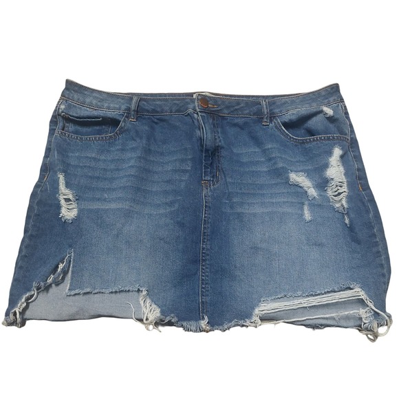 refuge Dresses & Skirts - Women Plus Mini Bluejean Distressed Skirt Refuge+